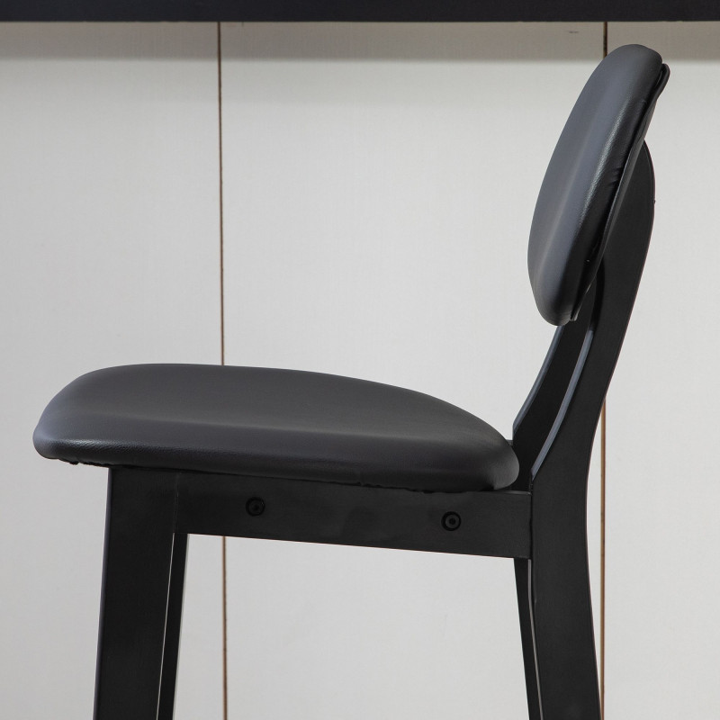 Bar Stools Set of 2, PU Leather Counter Height Barstools, Bar Chairs with Footrest and Solid Wood Legs, Black