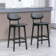 Bar Stools Set of 2, PU Leather Counter Height Barstools, Bar Chairs with Footrest and Solid Wood Legs, Black