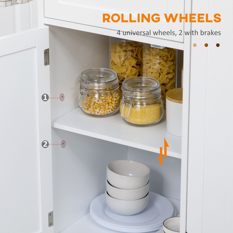Rolling Kitchen Island with Storage, Utility Kitchen Island Cart with Drawer, Cabinets, Towel Rack and Rubber Wood Top