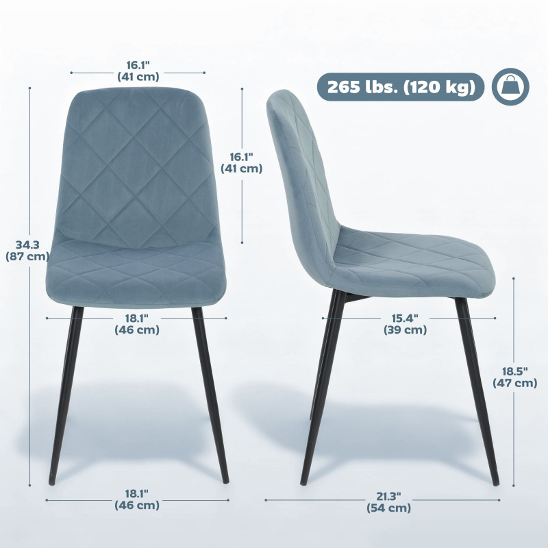 Dining Chairs Set of 4, Upholstered Dining Room Chairs with Steel Legs, Modern Kitchen Chair for Dining Room, Light Blue