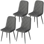 Dining Chairs Set of 4, Upholstered Dining Room Chairs with Steel Legs, Modern Kitchen Chair for Dining Room, Grey