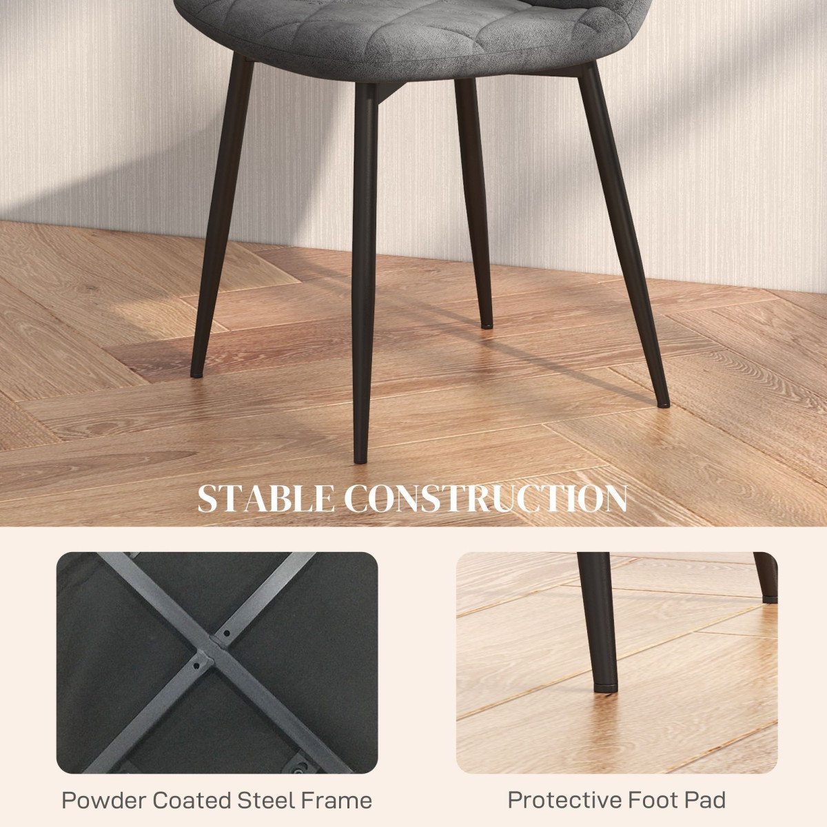 Dining Chairs Set of 4, Upholstered Dining Room Chairs with Steel Legs, Modern Kitchen Chair for Dining Room, Grey