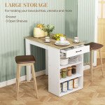 Bar Table with Drawer and 3 Storage Shelves, Bar Height Table, High Top Pub Table for Home Bar, Kitchen, Grey