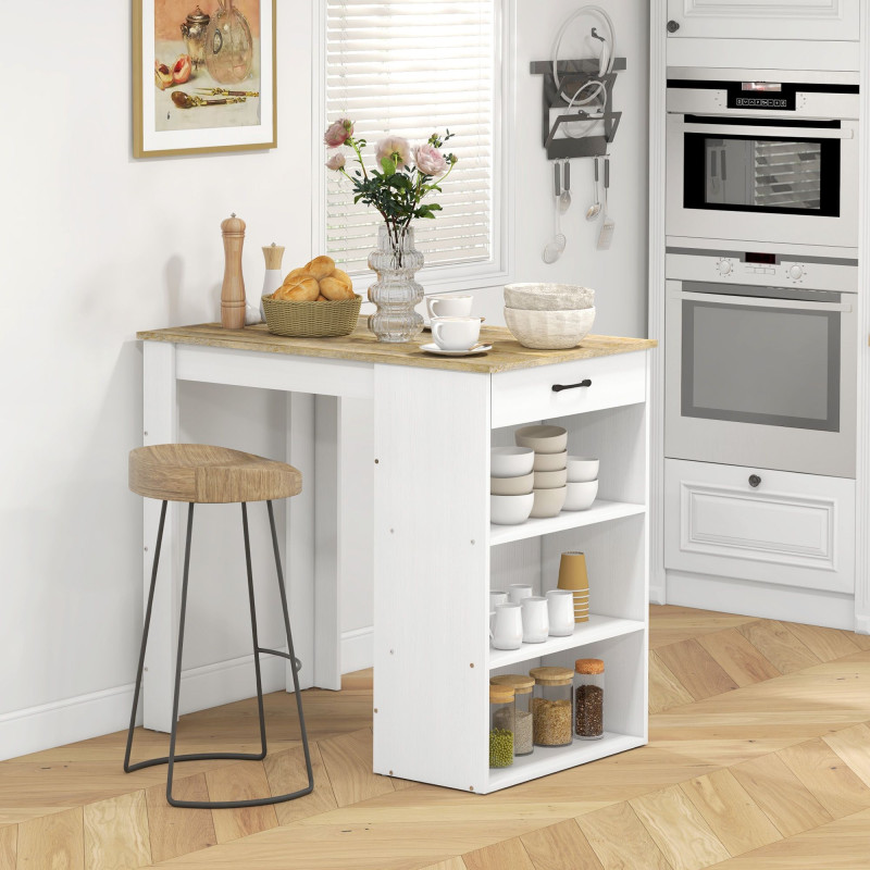Bar Table with Drawer and 3 Storage Shelves, Bar Height Table, High Top Pub Table for Home Bar, Kitchen, Grey