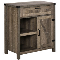 Rustic Barn Door Storage Cabinet Modern Farmhouse Buffet Sideboard for Kitchen & Dining Room  Dark Oak