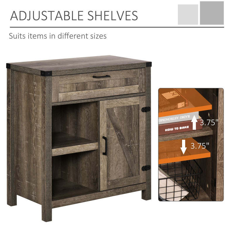 Rustic Barn Door Storage Cabinet Modern Farmhouse Buffet Sideboard for Kitchen & Dining Room  Dark Oak