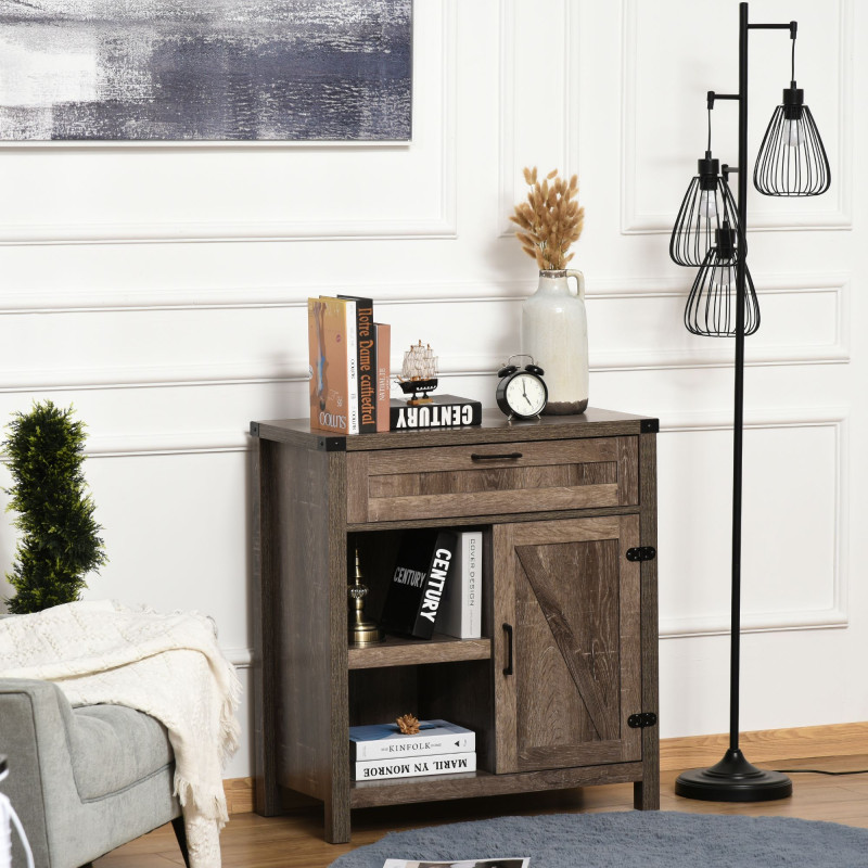 Rustic Barn Door Storage Cabinet Modern Farmhouse Buffet Sideboard for Kitchen & Dining Room  Dark Oak