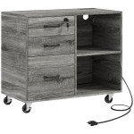 Mobile Printer Stand with Charging Station USB Ports Locking Filing Cabinet for A4 Letter Size Grey