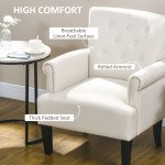 Armchair, Fabric Accent Chair, Modern Living Room Chair with Wood Legs and Rolled Arms for Bedroom, Cream White