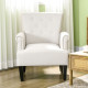 Armchair, Fabric Accent Chair, Modern Living Room Chair with Wood Legs and Rolled Arms for Bedroom, Cream White