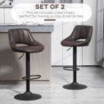 Swivel Bar Stools Set of 2, Faux Leather Upholstered Counter Height Barstools with Round Metal Base