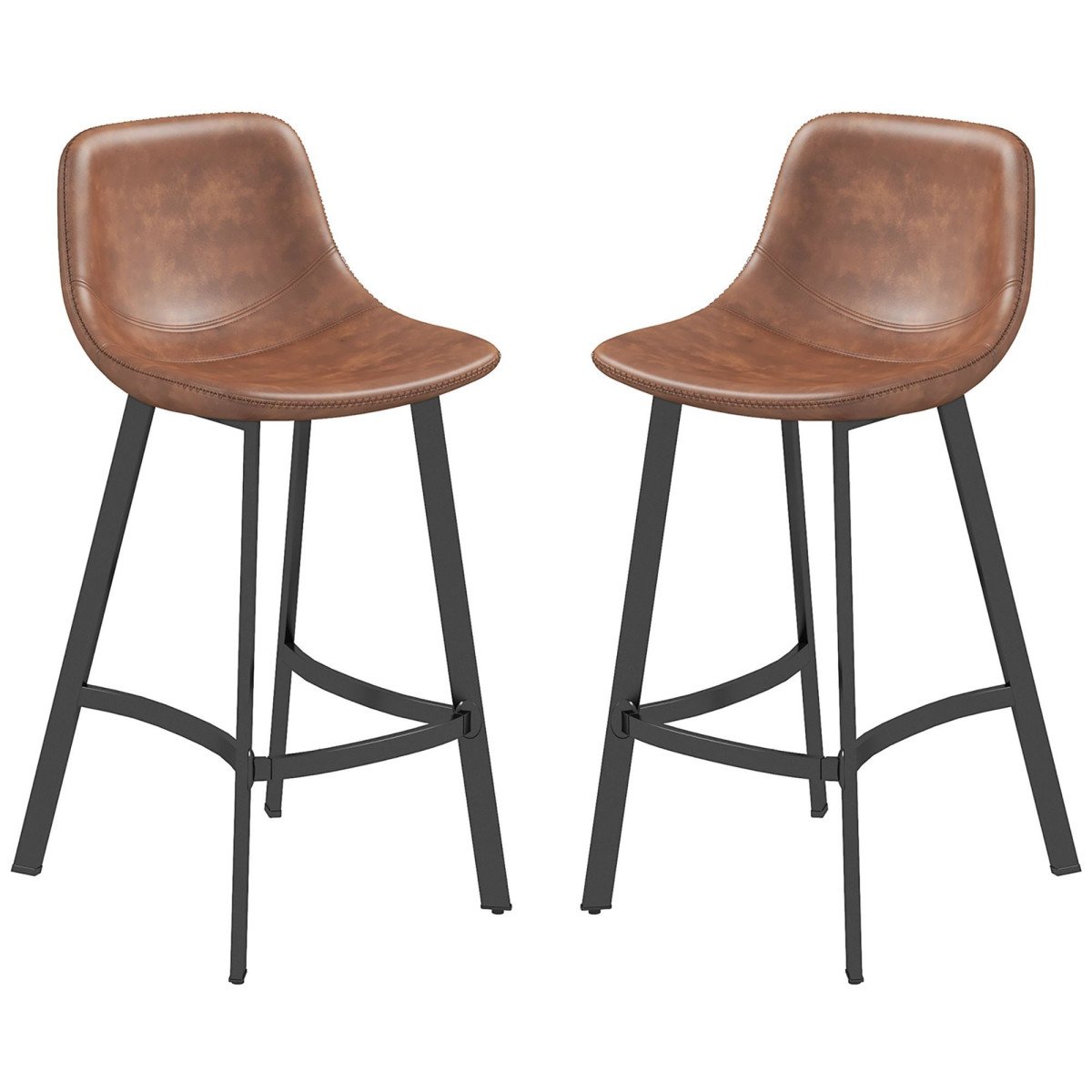 Counter Height Stools Set of 2, Upholstered Kitchen Stool with Back and Steel Legs