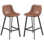 Counter Height Stools Set of 2, Upholstered Kitchen Stool with Back and Steel Legs