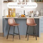 Counter Height Stools Set of 2, Upholstered Kitchen Stool with Back and Steel Legs