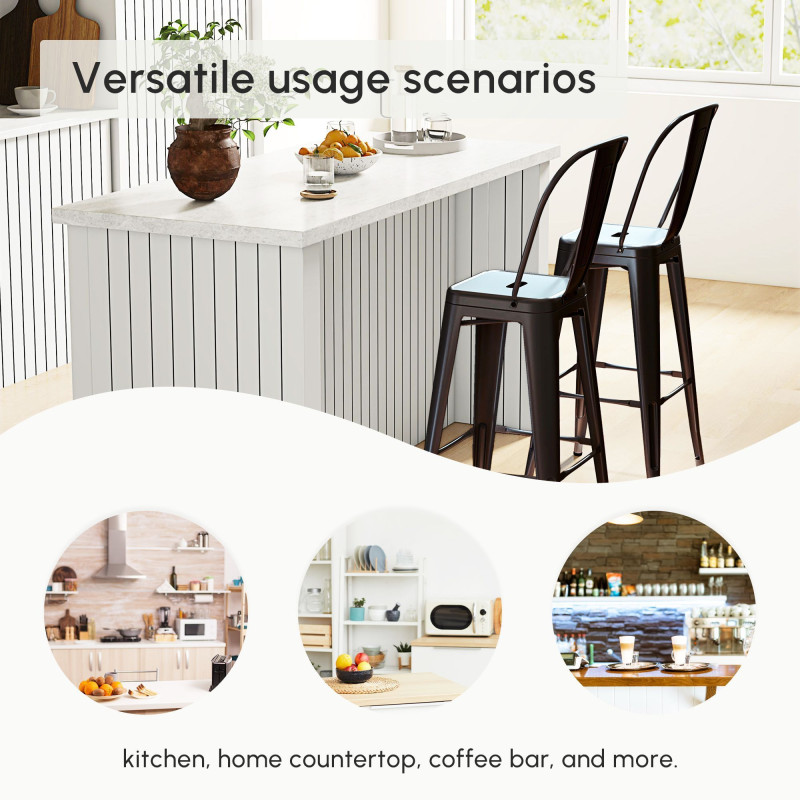 Counter Height Stools Set of 2, Upholstered Kitchen Stool with Back and Steel Legs