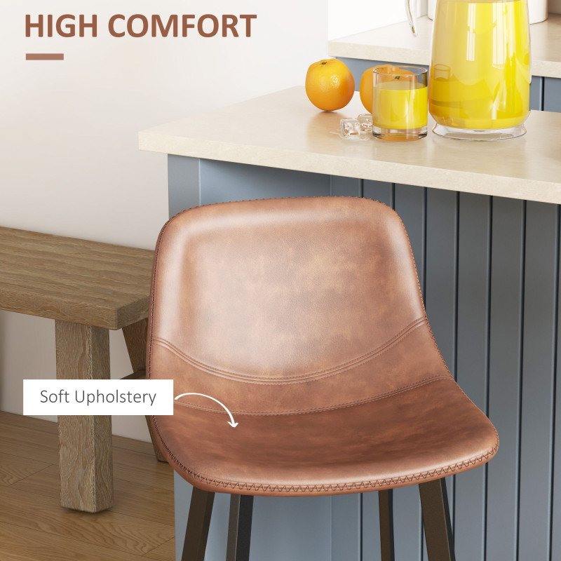 Counter Height Stools Set of 2, Upholstered Kitchen Stool with Back and Steel Legs