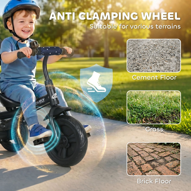 Qaba 6 in 1 Kids Tricycle with Removable Handlebar and Canopy, Navy Blue