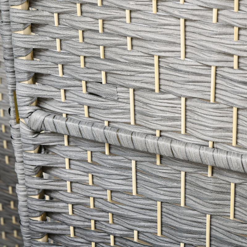 6 Ft Tall Folding Room Divider, 4 Panel Portable Privacy Screen, Hand-Woven Partition Wall Divider, Mixed Grey