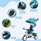 Qaba 6 in 1 Toddler Tricycle Stroller with Basket, Canopy, 5-point Safety Harness, for 12-60 Months, Blue