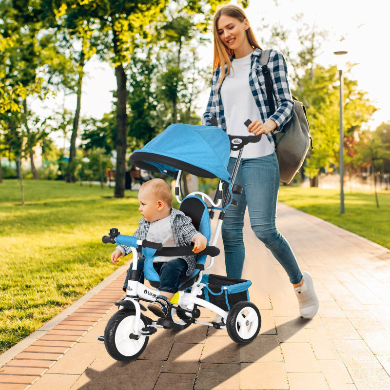 Qaba 6 in 1 Toddler Tricycle Stroller with Basket, Canopy, 5-point Safety Harness, for 12-60 Months, Blue