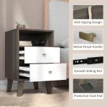 Nightstand Set of 2, Modern Bedside Table, Night Stand for Living Room with 2 Drawers and Open Storage, Grey