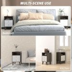 Nightstand Set of 2, Modern Bedside Table, Night Stand for Living Room with 2 Drawers and Open Storage, Grey
