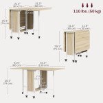 Folding Dining Table, Extendable Kitchen Table for Small Spaces with Storage Shelf and 6 Wheels, Natural Wood