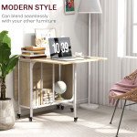 Folding Dining Table, Extendable Kitchen Table for Small Spaces with Storage Shelf and 6 Wheels, Natural Wood