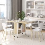Folding Dining Table, Extendable Kitchen Table for Small Spaces with Storage Shelf and 6 Wheels, Natural Wood