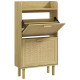 Slim Shoe Storage with 2 Flip Drawers and Adjustable Shelves, Rattan Shoe Cabinet Organizer for 12 Pair, Oak