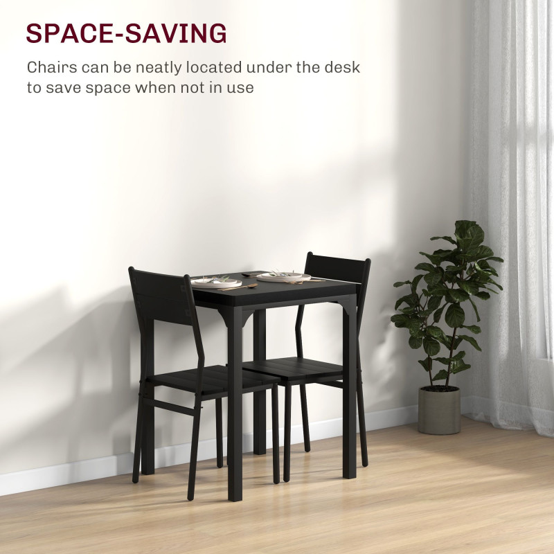 Dining Table Set for 2, 3 Piece Kitchen Table and Chairs with Metal Legs for Small Spaces, Black