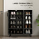 Shoe Storage with Double Doors and Open Shelves 17 Pair Shoe Storage Organizer for Entryway Hallway Black