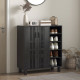 Shoe Storage with Double Doors and Open Shelves 17 Pair Shoe Storage Organizer for Entryway Hallway Black