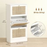 Rattan Shoe Storage Cabinet with 3 Flip Drawers and Adjustable Shelves, Entryway Shoe Cabinet for 18 Pairs, White