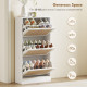 Rattan Shoe Storage Cabinet with 3 Flip Drawers and Adjustable Shelves, Entryway Shoe Cabinet for 18 Pairs, White