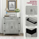 Farmhouse Kitchen Storage Cabinet, Sideboard Buffet Cabinet with 2 Rustic Barn Doors and Drawer, Grey