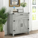 Farmhouse Kitchen Storage Cabinet, Sideboard Buffet Cabinet with 2 Rustic Barn Doors and Drawer, Grey