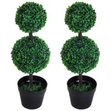 2 Ball Topiary Tree in Pot for Home Decor Set of 2, Artificial Plant for Home Office, Living Room Decor, Dark Green