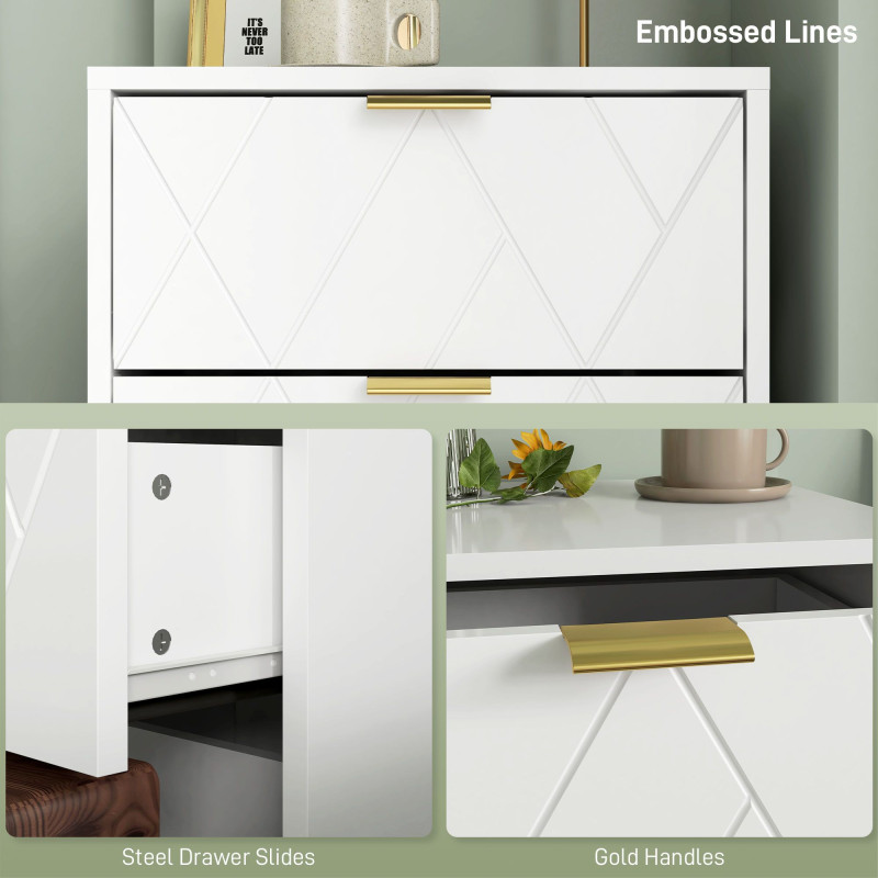 Modern Bedside Table, Accent Nightstand with 2 Drawers, Bed End Table for Bedroom, Living Room, White