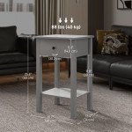 End Tables Set of 2, Side Tables with Drawer and Bottom Shelf, 2-tier Nightstand for Bedroom, Living Room, Grey