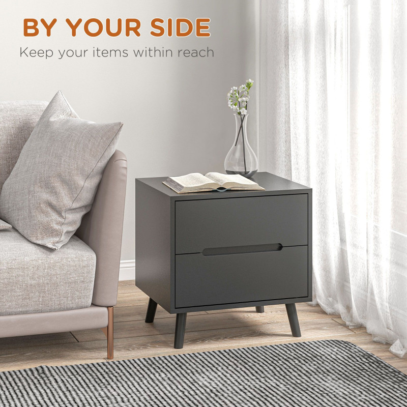 Modern Nightstand, Night Table with 2 Drawers, Bed End Table with Solid Wood Legs for Bedroom