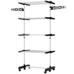 Garment Drying Rack Stainless Steel Folding Clothes Hanging Rack with Side Wings Castors for Indoor Outdoor Black