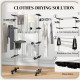 Garment Drying Rack Stainless Steel Folding Clothes Hanging Rack with Side Wings Castors for Indoor Outdoor Black