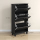 Narrow Shoe Storage with 3 Flip Drawers and Adjustable Shelves, Shoe Cabinet Organizer for 12 Pairs of Shoes, Black