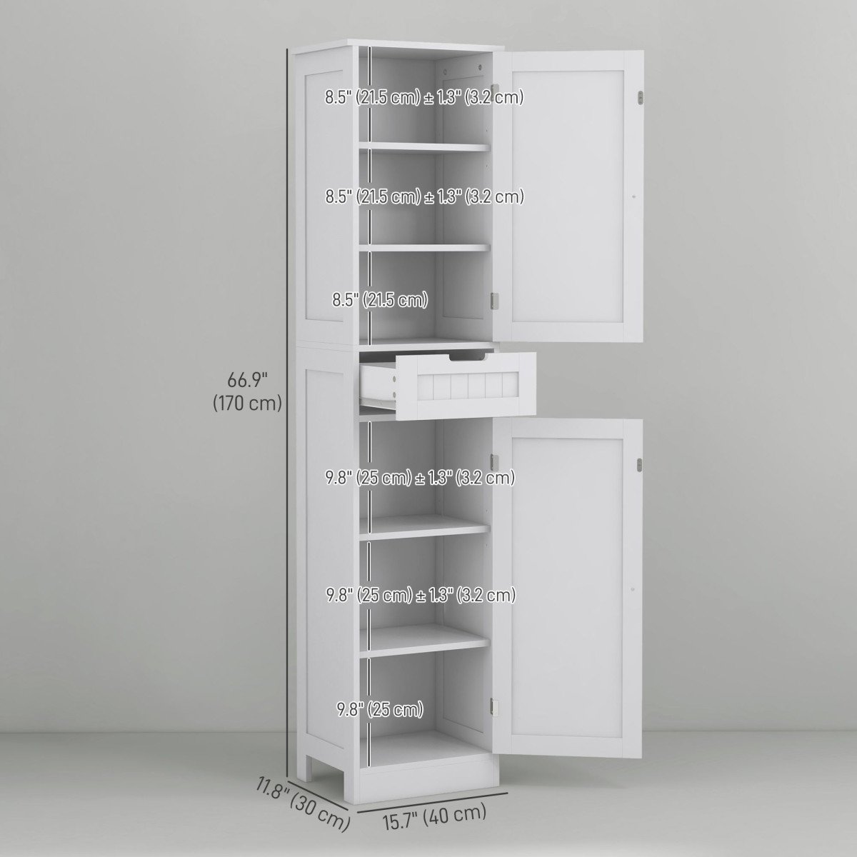 Freestanding Bathroom Cabinet with Drawer and 2 Doors, Tall Bathroom Cupboard for Kitchen, Study, Living Room