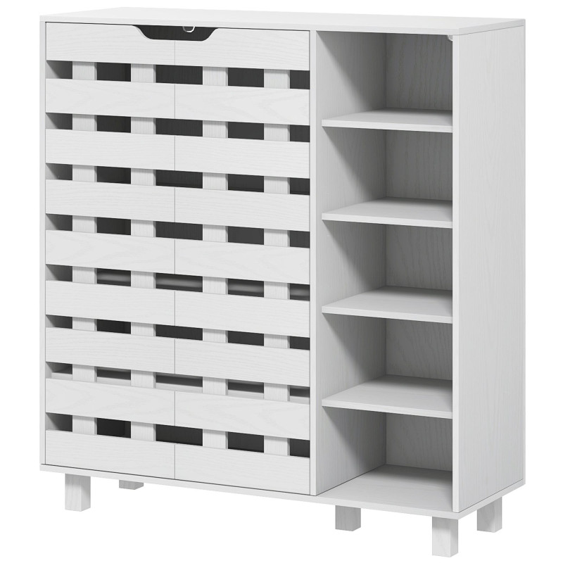 Shoe Cabinet, 21 Pair Shoe Storage Cabinet Organizer with 5-tier Double Door Cupboard and 5-tier Open Shelves, White