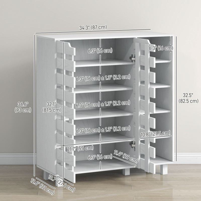Shoe Cabinet, 21 Pair Shoe Storage Cabinet Organizer with 5-tier Double Door Cupboard and 5-tier Open Shelves, White