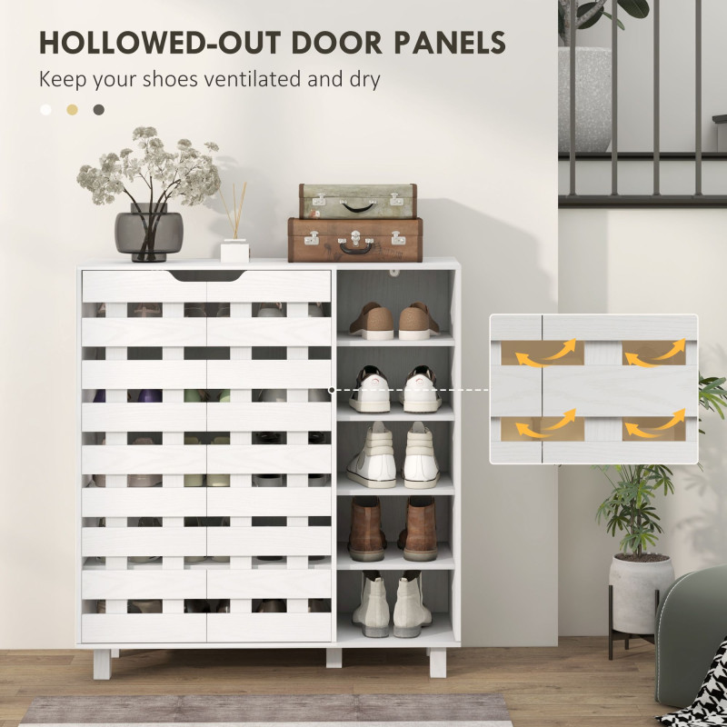 Shoe Cabinet, 21 Pair Shoe Storage Cabinet Organizer with 5-tier Double Door Cupboard and 5-tier Open Shelves, White