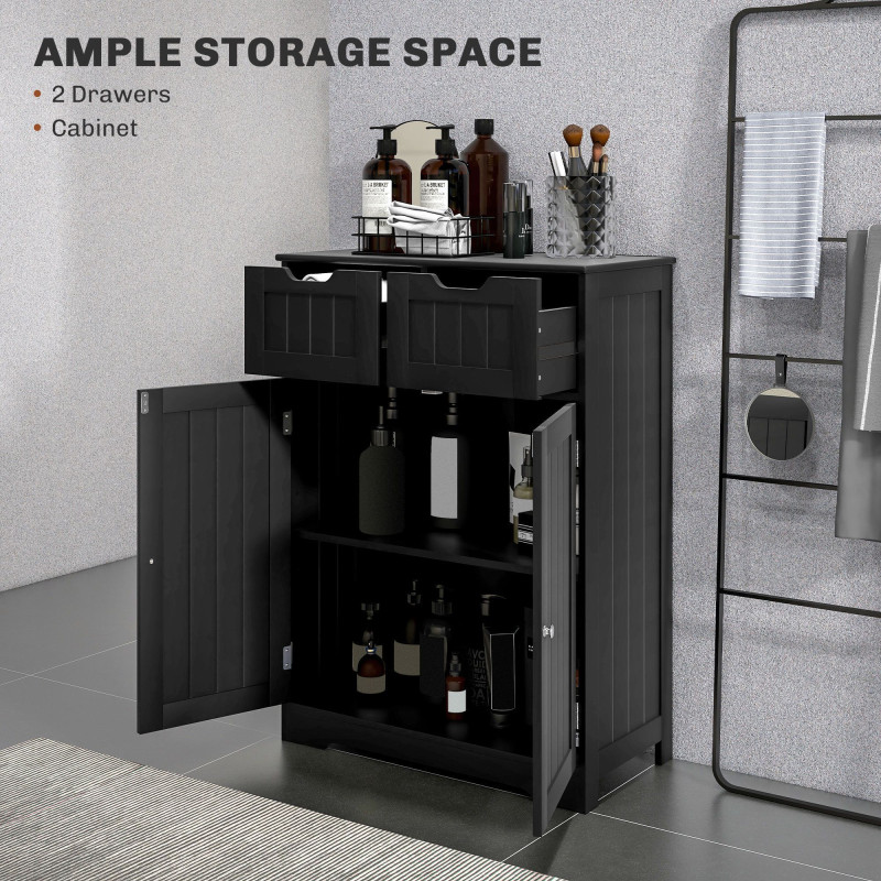 Bathroom Cabinet, Bathroom Storage Cabinet with 2 Drawers, Adjustable Shelf for Living Room, Entryway, Black