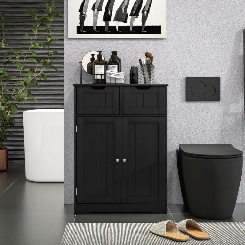 Bathroom Cabinet, Bathroom Storage Cabinet with 2 Drawers, Adjustable Shelf for Living Room, Entryway, Black